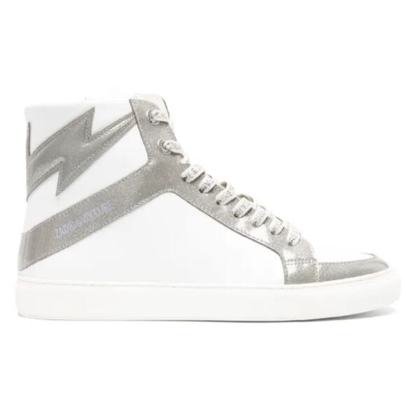 Zadig & Voltaire High Flash Infinity Silver High-Top Sneakers size 7, (38) NIB - Picture 1 of 15
